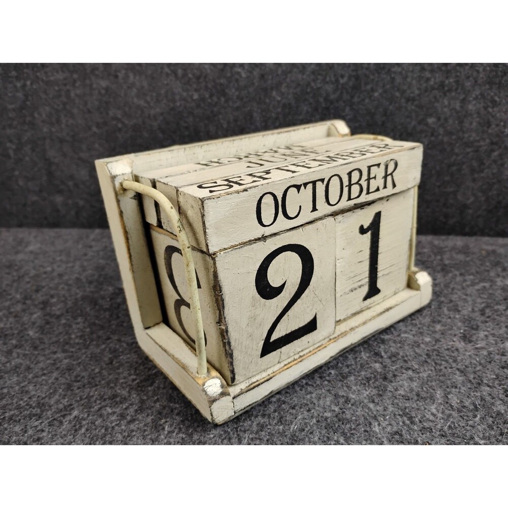 Wooden Perpetual Block Calendar for Desk Wood Month Date Display Blocks